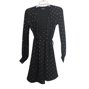 LuLus Black & Gold Wrap Tunic Dress | Size XS